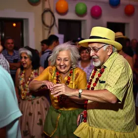 idosos brincam o carnaval